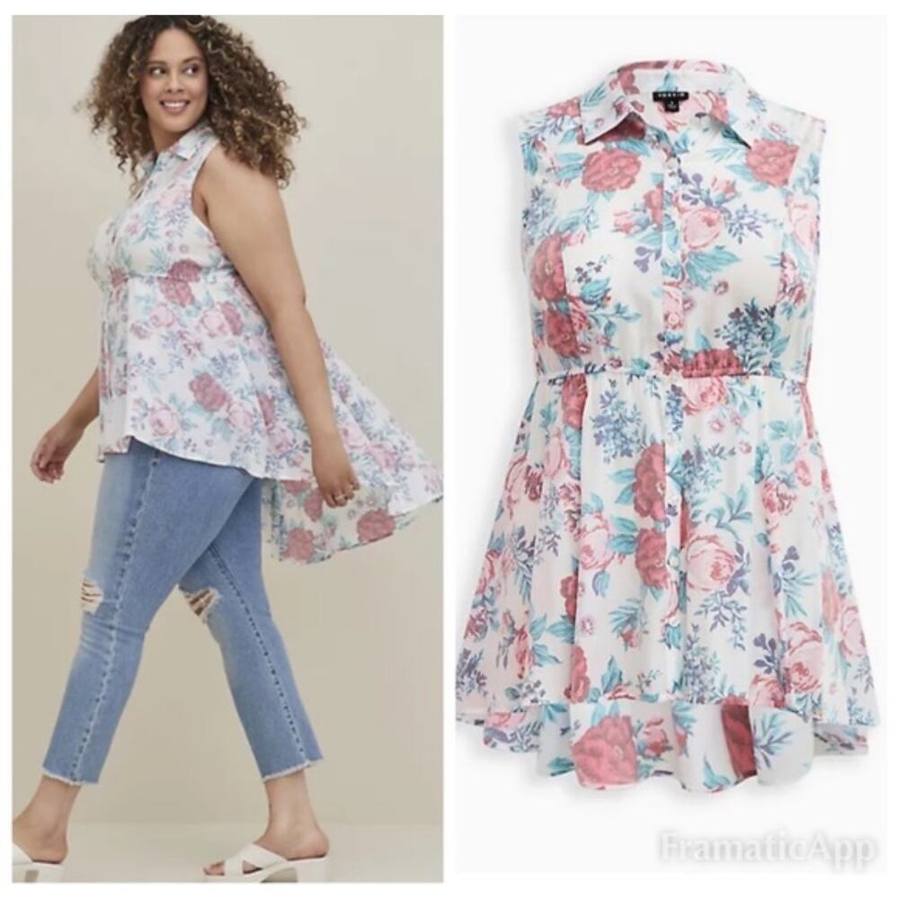Torrid babydoll poplin button front floral shirt